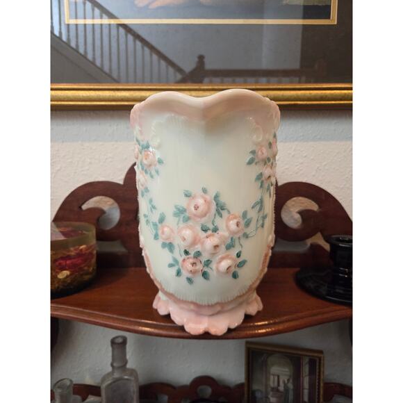 Antique Dithridge Milk Glass Rose Pitcher 8" EAPG Hand Painted Victorian 1800s - Picture 7 of 10
